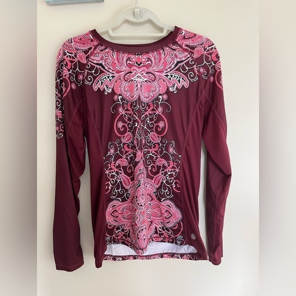 Athleta Runaway Paisley Long Sleeve Top Size Medium Red Pink - Picture 1 of 8